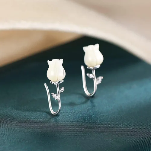 Miniatura 4 de Reffeer Aretes de plata de ley 925 maciza con diseño de flores para mujer