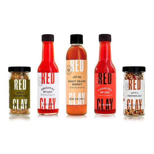 Miniatura 10 de Red Clay - Salsa picante original y salsa picante Carolina en caja de regalo de arcilla roja, pimientos Fresno prensados en frío, hechos a mano por