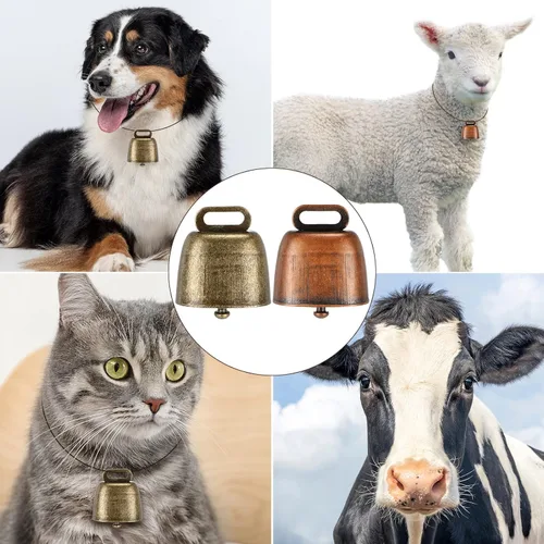 Miniatura 7 de Geosar 40 campanas de cobre pequeñas de vaca para animales de granja, vaca, caballo, oveja, ganado, cabra, 2 colores (cobre y bronce), collar