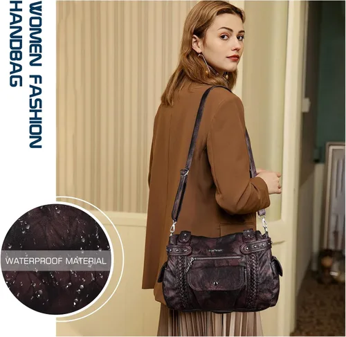 Miniatura 79 de Angel Barcelo - Bolsa de hombro amplia para mujer, diseño Hobo, cuero lavado