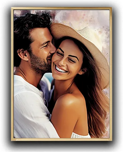 Miniatura 2 de Lienzo de pintura de acuarela personalizada con tu foto, retrato enmarcado, arte de pared para decoración del hogar, regalo conmemorativo Negro