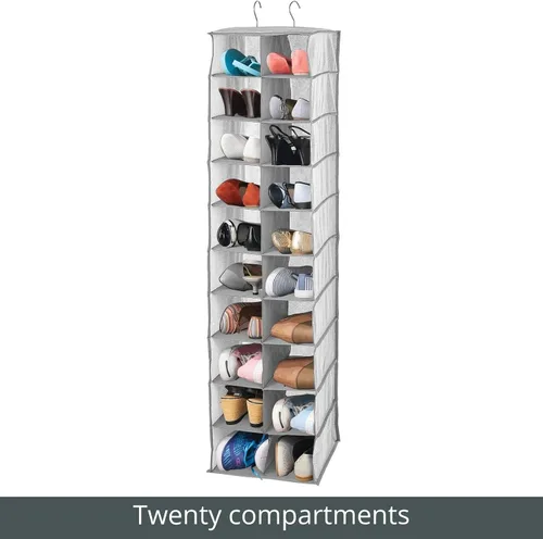 Miniatura 5 de mDesign Organizador de armario de tela suave, para zapatos, bolsos, embragues, accesorios, grande, 20 estantes sobre la barra de almacenamiento