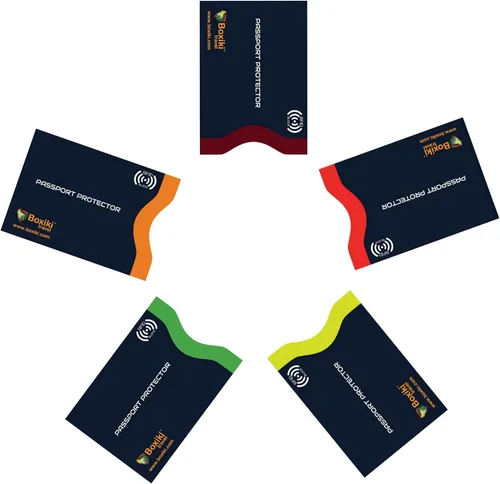 Miniatura 5 de Boxiki Travel - Fundas de bloqueo RFID con código de color para evitar robos de identidad y sobres de bloqueo RFID (azul marino)