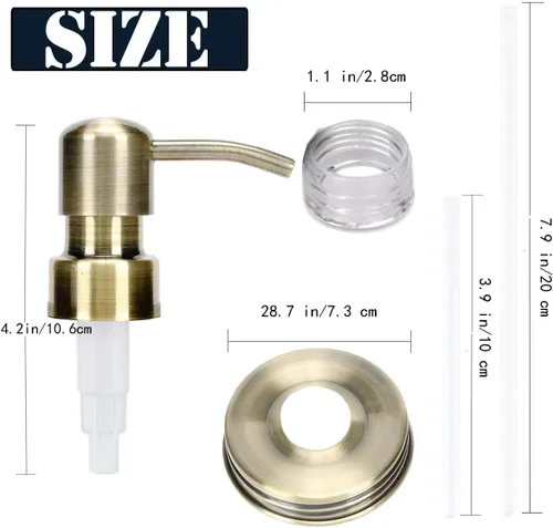 Miniatura 3 de Tapa dispensadora de jabón y bomba de repuesto de acero inoxidable cepillado, a prueba de óxido, a prueba de fugas para tapa de tamaño de boca Bronce