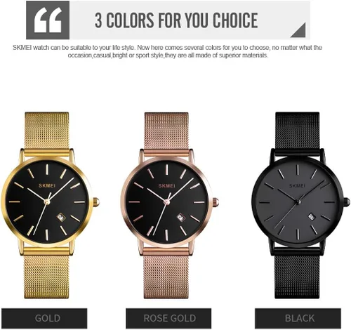 Miniatura 3 de SKMEI Womens Watches Slim Thin Luxury Dress Rose Gold Stainless Steel Mesh Watches Fashion Waterproof Ladies Black Wrist Watch with Date