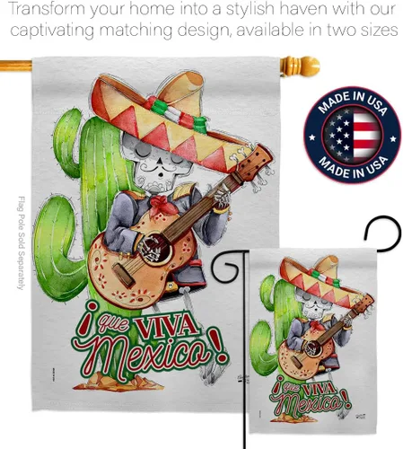 Miniatura 4 de Que Viva - Bandera de casa de México, fiesta de verano del Cinco de Mayo, cactus y piñata, sombrero para fiesta mexicana al aire libre, pancarta