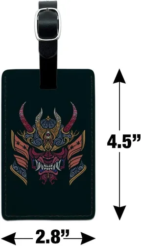 Miniatura 5 de Samurai Warrior Japanese Demon Oni Máscara Rectángulo de Cuero para Equipaje Tarjeta de Identificación