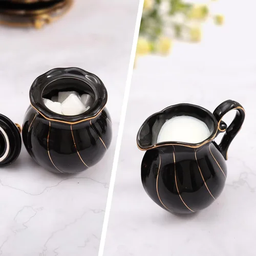 Miniatura 3 de DUJUST Black Cream & Sugar Set, diseño británico de lujo en bordes dorados, 1 azucarero con tapa (12 onzas), 1 crema (8 onzas), juego de crema