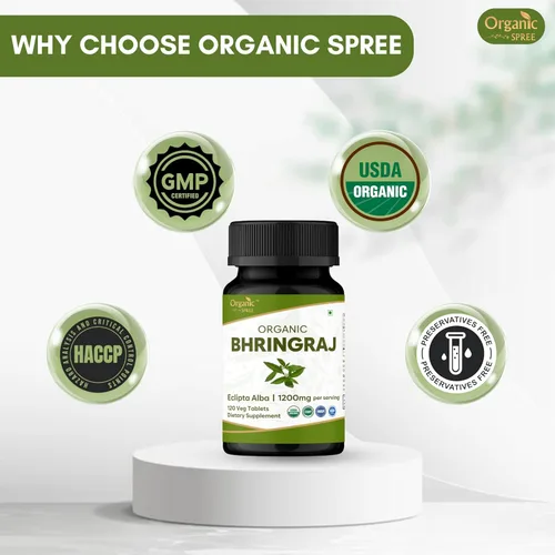 Miniatura 6 de ORGANIC SPREE Bhringraj 120 Tabletas - Suplemento orgánico USDA Bhringraj (Eclipta alba), apoya la nutrición del cabello*