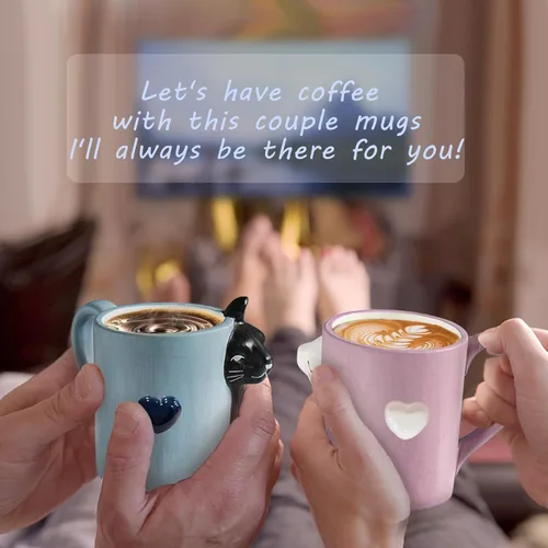 Miniatura 5 de Regalos para parejas Linda taza de gatos besándose Artículos a juego para parejas Tazas de cerámica para café para regalos de boda Aniversario