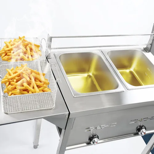 Miniatura 4 de Freidora comercial de dos tanques, cocina de propano con dos cestas de acero inoxidable y aceite de acero para freír al aire libre