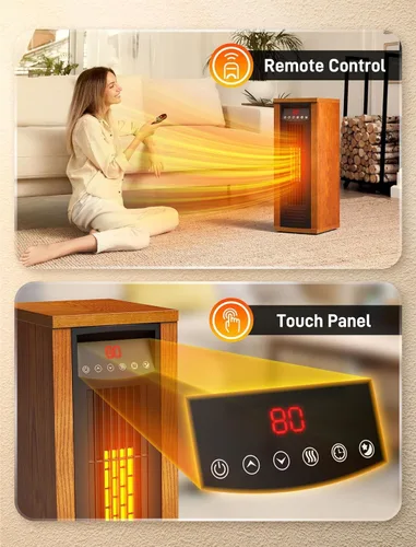 Miniatura 6 de Air Choice Calentador de espacio infrarrojo, calentador eléctrico portátil de 1500 W con control remoto y termostato, calentador de habitación