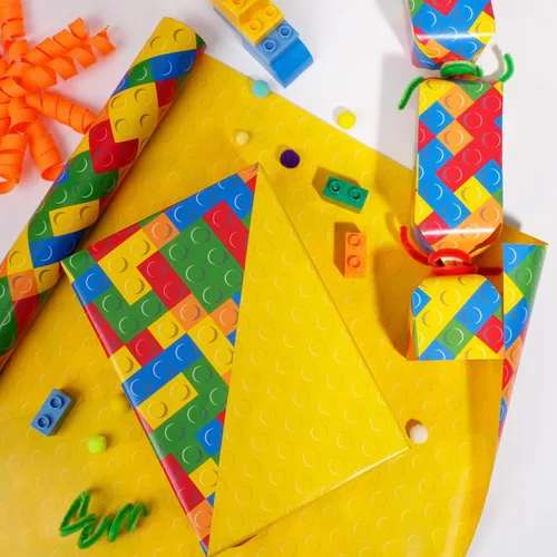 Miniatura 3 de BIOBROWN Papel de Regalo de Bloques de Construcción Reversibles para Niños y Niñas - 17 Pulgadas X 33 Pies - Papel de Regalo con Diseño de Ladrillos