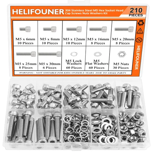 Miniatura 14 de HELIFOUNER 120 piezas M6 x 0.394 in /0.472 in /0.630 in /0.787 in /0.984 in /1.181 in /1.378 in, cabeza hexagonal, tornillos, arandelas, tuercas