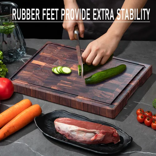 Miniatura 4 de COCOBOSS Tabla de cortar grande de nogal negro prémium para cocina con ranura para jugo, pies antideslizantes, (grande, 16.5 x 11.8 x 1 pulgadas)