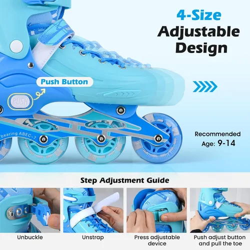 Miniatura 2 de BABY JOY Patines en línea, 4 tamaños ajustables para niños con ruedas iluminadas para niños de 5 a 14 años, divertidos patines iluminadores