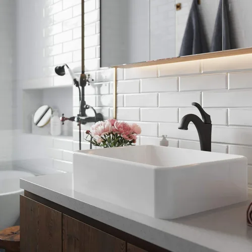 Miniatura 3 de KRAUS Elavo C-KCV-121-1200MB - Lavabo de baño de cerámica rectangular de porcelana blanca moderna de 19 pulgadas y grifo Arlo negro mate con drenaje