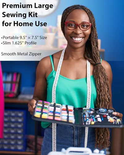 Miniatura 3 de Kit de costura para adultos con suministros y accesorios de costura, kit de costura a mano básico para pequeñas reparaciones, kit de costura