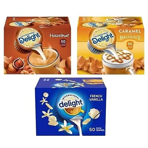 International Delight Coffee Creamers - Crema líquida sin lácteos, paquete variado, vainilla francesa, caramelo macchiato y avellana, sin lácteos,