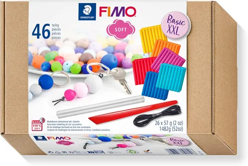 STAEDTLER 8023 15 FIMO - Arcilla de modelado de polímero suave endurecedor para horno, kit básico XXL, varios colores (paquete de 26 bloques de 2.01