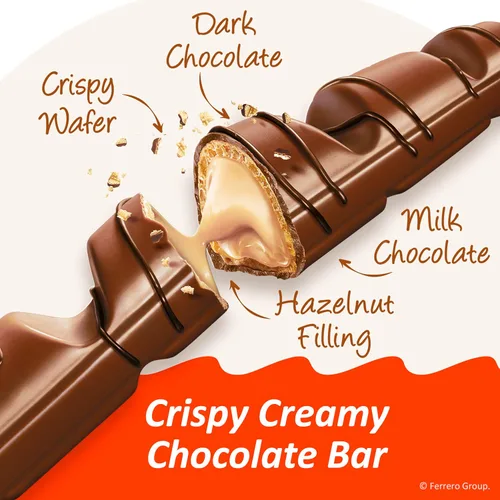 Miniatura 5 de Kinder Bueno Crema de chocolate con leche y avellanas, paquete de 30 unidades, 2 barras de chocolate envueltas individualmente por paquete, 1.5