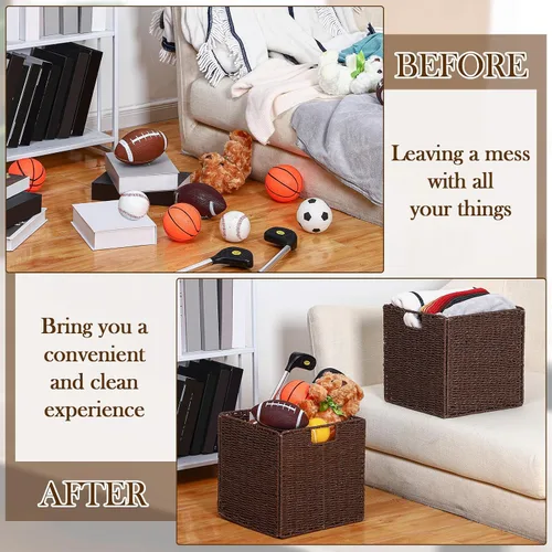 Miniatura 4 de Panelee Paquete de 6 cestas de mimbre plegables de mimbre tejidas a mano, cuerda de sauce de 11 x 11 x 11 pulgadas, cubos cuadrados organizadores