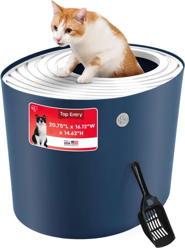 Miniatura 11 de IRIS USA - Caja de arena higiénica para gatos con entrada superior y pala de arena Blanco/Beige