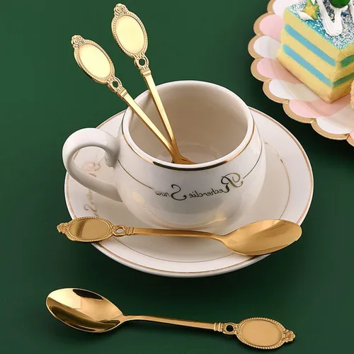Miniatura 2 de Juego de cucharas de postre, 10 piezas de vajilla creativa de acero inoxidable, cuchara de café, mini cucharaditas de oro, juego de cucharas