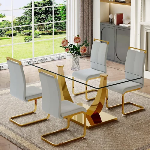 Miniatura 58 de Mesa de comedor moderna para mesa de comedor de mármol sintético de 4/6, 63 pulgadas, mesa de cocina rectangular, mesa de cocina y comedor de fácil