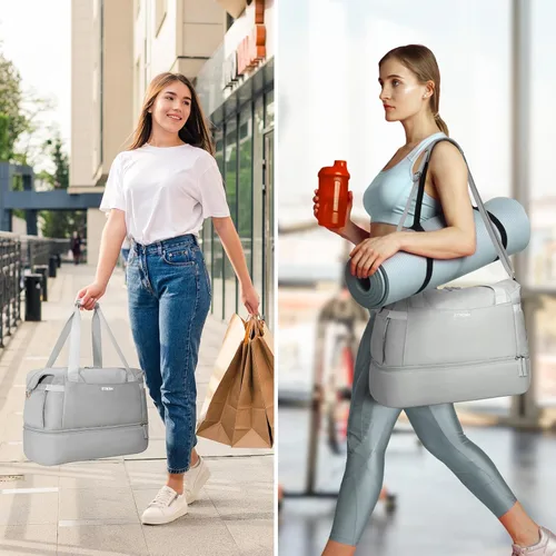 Miniatura 6 de Bolsa de lona de gimnasio para mujer, gris, Bolsa de gimnasio con puerto de carga USB