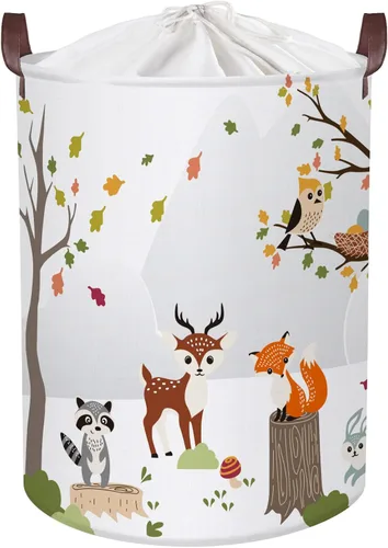 Clastyle Cesta de lavandería de animales del bosque de 45 litros, plegable, impermeable, con asa, para habitación de los niños, ciervos de la selva