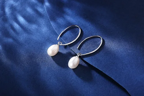Miniatura 6 de YAMI Aretes colgantes de perlas para mujer, perlas cultivadas de agua dulce/agua salada en plata de ley 925, aretes colgantes hipoalergénicos