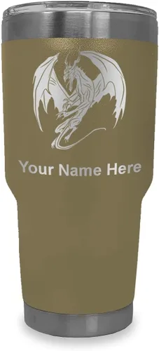 Miniatura 11 de LaserGram Vaso aislado al vacío de 20 onzas, dragón, grabado personalizado incluido (negro)