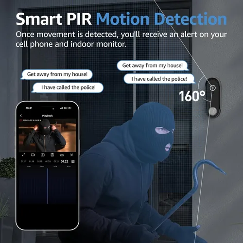 Miniatura 6 de Sistema de timbre de video inteligente inalámbrico, pantalla táctil de 7 pulgadas, cámara de timbre de video 1080P con detección de movimiento, Negro
