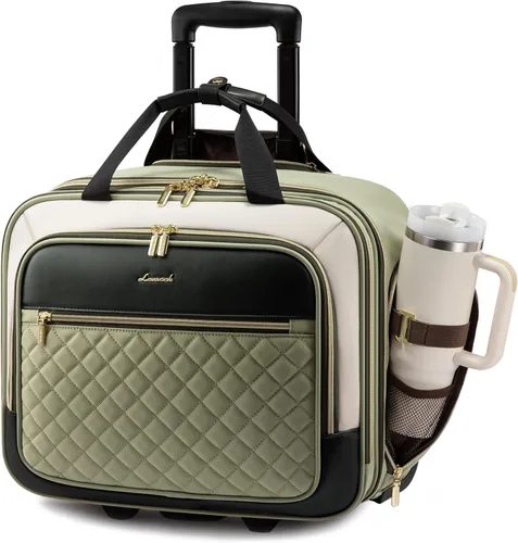 Miniatura 13 de LOVEVOOK Bolso para portátil rodante para mujer, maletín con ruedas de 17.3 pulgadas, equipaje de mano blando para debajo del asiento, artículo