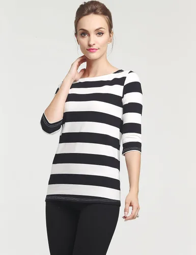Miniatura 6 de Camii Mia - Playera a rayas de algodón con mangas 34, para mujer.