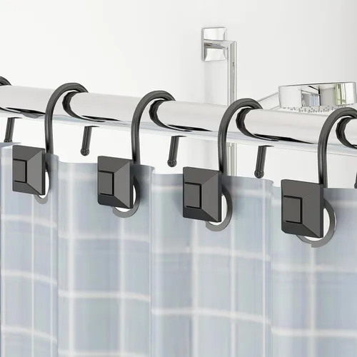 Miniatura 4 de GILLAS Ganchos decorativos para cortina de ducha, juego de 12 anillos para barra de cortina de ducha para baño, cuadrados resistentes a