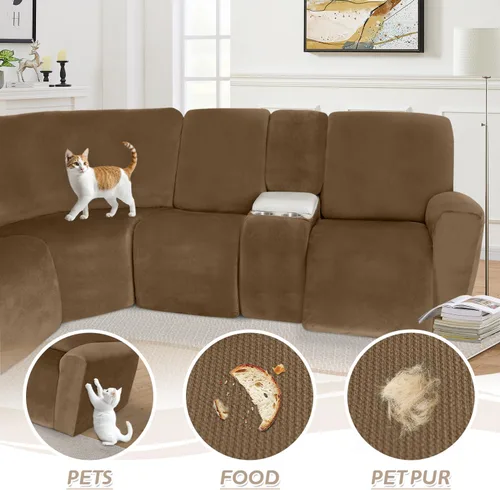 Miniatura 648 de Arfntevss Fundas de sofá seccional reclinable de terciopelo, Funda de sofá seccional de esquina para sofá reclinable, Funda elástica suave