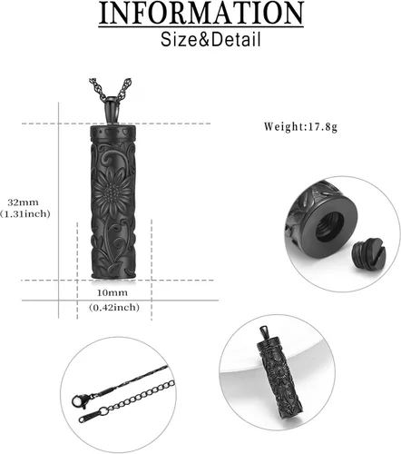 Miniatura 2 de Shajwo - Collar de urna cilíndrica para cenizas de girasol, joyería de cremación, colgante conmemorativo para seres queridos para hombres y mujeres