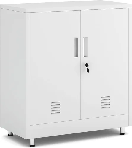 JINGUR Armario de almacenamiento de metal con puertas de bloqueo y estante ajustable, pequeño aparador con cerradura para oficina en casa, pasillo,