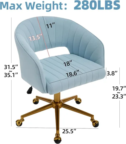Miniatura 3 de Westice Sillas de Escritorio para Oficina en Casa, Silla Giratoria Moderna de Terciopelo, Silla de Tocador Giratoria de Altura Ajustable con Base