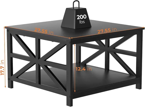 Miniatura 2 de GreenForest Mesa de café moderna para sala de estar con almacenamiento de 2 niveles, pequeña mesa central de granja cuadrada de madera y metal