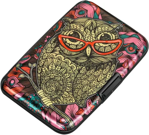 Miniatura 301 de ELFISH Mini cartera de aluminio RFID para tarjetas de crédito, funda de identificación de metal para hombres y mujeres, Happy Flower, Cartera Rfid