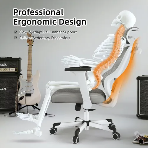 Miniatura 4 de Silla ergonómica de oficina reclinable para videojuegos, soporte lumbar ajustable, reposabrazos 4D, reposacabezas 6D, sillas giratorias de malla Gris