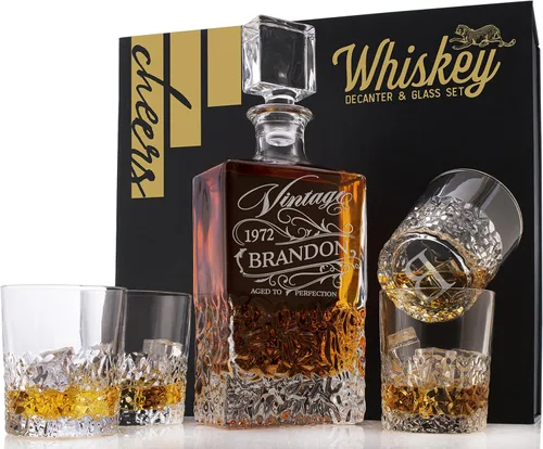 Miniatura 8 de Juego de decantador de whisky personalizado – Juego de regalo de licor personalizado de 5 piezas con 4 vasos y decantador grabado – 27.1 fl oz