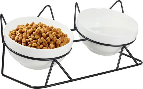 Cuencos elevados inclinados para gatos de interior, cuenco de cerámica elevado para gatos inclinado 15°, cuencos para alimentación de mascotas para
