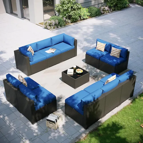 Miniatura 15 de Aoxun Juego de muebles de patio, 7 piezas de sofás seccionales para exteriores con funda impermeable, mimbre de ratán para exteriores, juego
