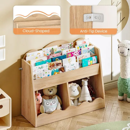 Miniatura 4 de CHOEZON Estantería infantil y almacenamiento de juguetes, estantería para niños con 2 cubos de juguetes, estante para libros para habitación