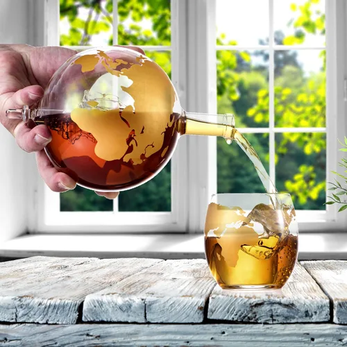 Miniatura 5 de Juego de regalo de globo de whisky, bandeja de base rica, dispensador de whisky dorado, tapón hermético para vino, bourbon, brandy, jugo, agua