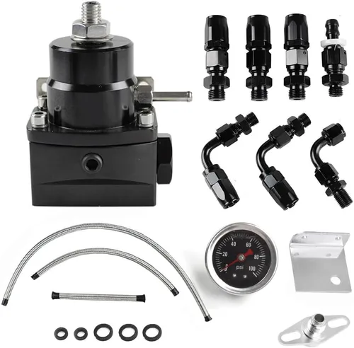 BARTOO Kit de regulador de presión de combustible ajustable con medidor de presión de retorno de derivación de 30-70 psi, kit de conectores de